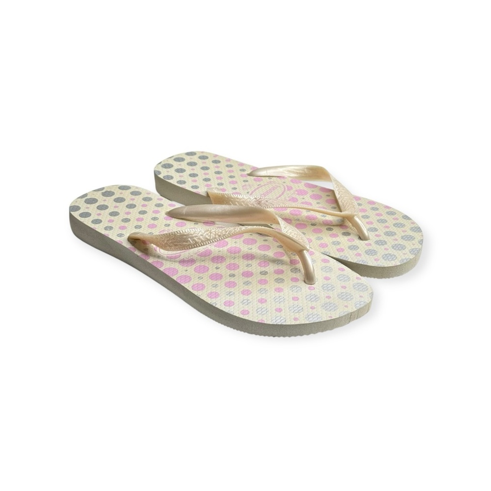 new Top Havaianas 𖦹 Polka Dot Flip Flops 𖦹 White Pink Silver 𖦹 41 / 42  9 / 10 - Picture 12 of 16